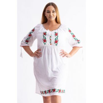 Rochie dama marimi mari alb din bumbac midi tip ie cu broderie 22 4368