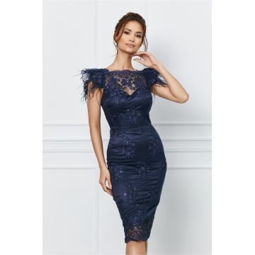 Rochie MBG bleumarin cu fulgi la maneci