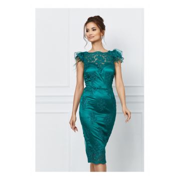 Rochie MBG verde smarald cu fulgi la maneci