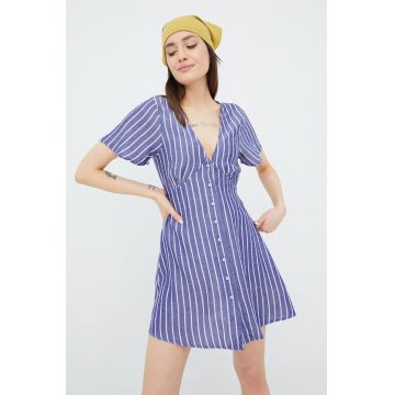 RVCA rochie din amestec de in culoarea violet, mini, evazati