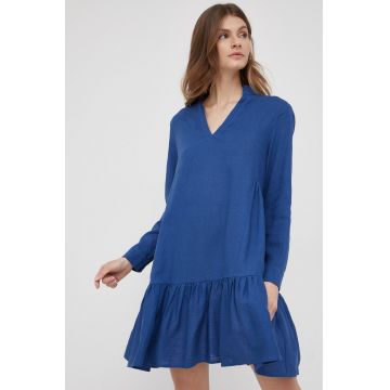 XT Studio rochie din in culoarea albastru marin, mini, evazati