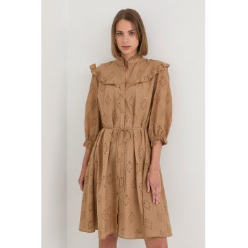 Bruuns Bazaar rochie din bumbac culoarea maro, mini, oversize