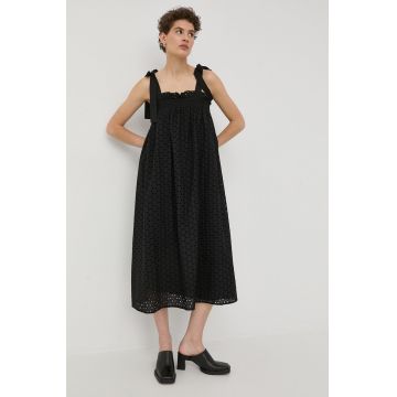 Bruuns Bazaar rochie din bumbac culoarea negru, midi, evazati