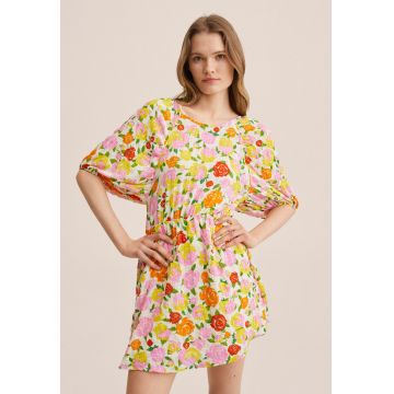 Rochie cu model floral si maneci bufante Pradera