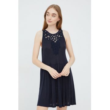 Superdry rochie din amestec de in culoarea albastru marin, mini, evazati