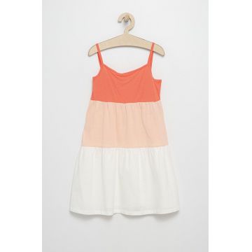 United Colors of Benetton rochie din bumbac pentru copii culoarea portocaliu, midi, evazati