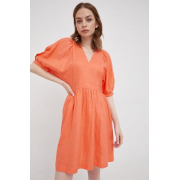 United Colors of Benetton rochie din in culoarea portocaliu, mini, evazati