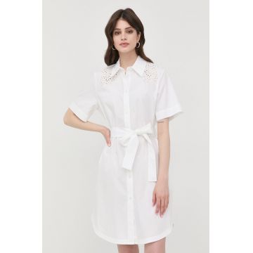 BOSS rochie din bumbac culoarea alb, mini, drept
