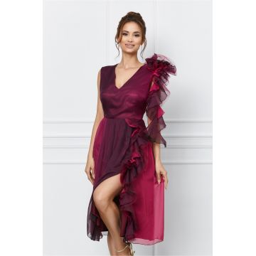 Rochie Ella Collection Asia magenta in degradee cu volane