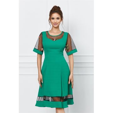 Rochie Mara verde cu broderie florala