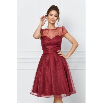 Rochie MBG bordo cu insertii din fir lurex