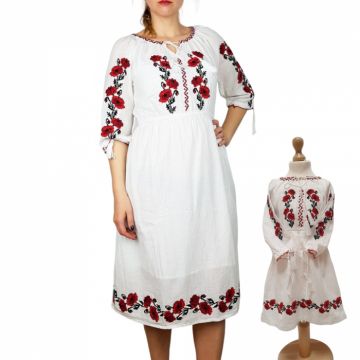 Set Rochii traditionale cu broderie Mama - Fiica - Maci