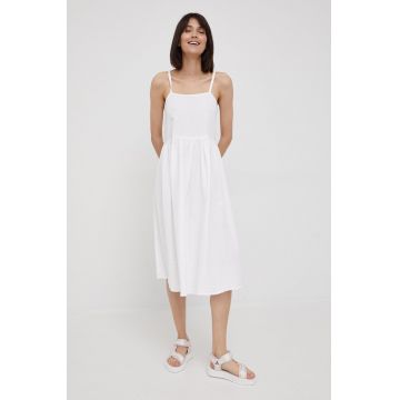 Lee Cooper rochie din bumbac culoarea alb, midi, evazati