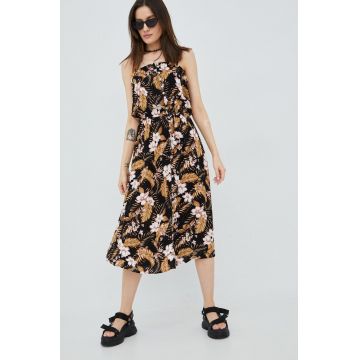 Rip Curl rochie culoarea negru, midi, dreaptă