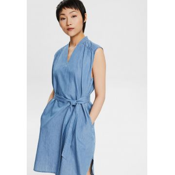 Rochie de denim cu decolteu in V si slituri laterale