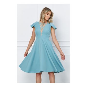 Rochie Moze bleu cu dantela la decolteu