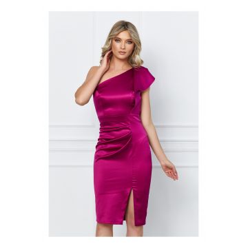 Rochie Moze magenta cu volanas si funda pe umar