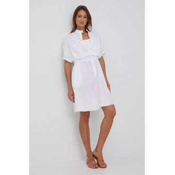 Emporio Armani rochie din bumbac culoarea alb, mini, evazati