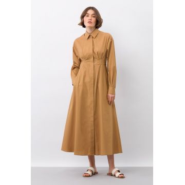 Ivy & Oak rochie din bumbac culoarea bej, midi, evazati