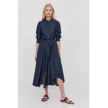 MAX&Co. rochie din bumbac culoarea albastru marin, midi, evazati