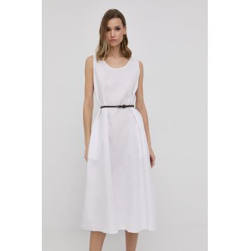 Max Mara Leisure rochie din in culoarea alb, midi, evazati