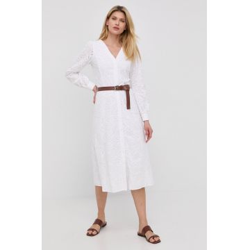 MICHAEL Michael Kors rochie din bumbac culoarea alb, midi, evazati