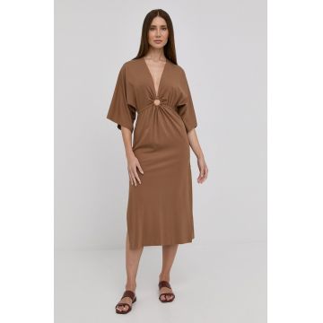 Nissa rochie culoarea maro, midi, evazati Nissa rochie culoarea maro, midi, evazati