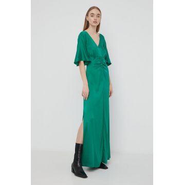 Notes du Nord rochie de matase culoarea verde, maxi, evazati