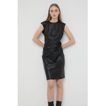 Notes du Nord rochie de piele culoarea negru, mini, mulata