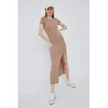 Femi Stories rochie culoarea bej, maxi, mulata