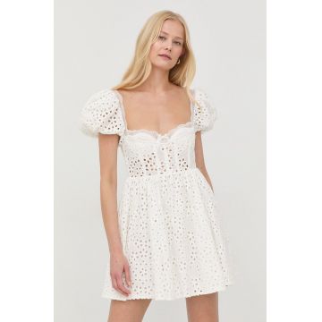 For Love & Lemons rochie din in culoarea alb, mini, evazati