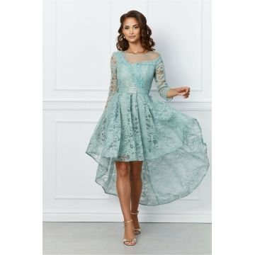 Rochie Mira verde mint din dantela cu trena