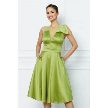 Rochie Moze verde lime cu funda pe umar