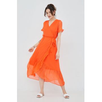 Vero Moda rochie culoarea portocaliu, midi, evazati