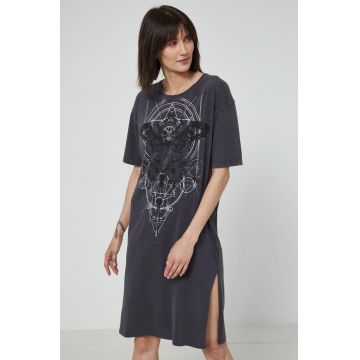 Medicine rochie din bumbac culoarea gri, mini, oversize