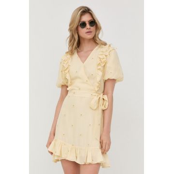 Miss Sixty rochie din amestec de matase culoarea galben, mini, evazati