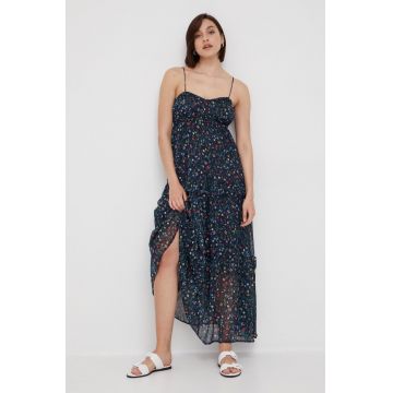 Pepe Jeans rochie culoarea albastru marin, maxi, evazati