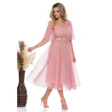Rochie midi evazata cu maneci fluture
