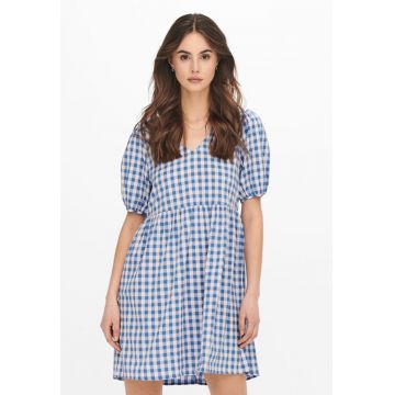 Rochie lejera cu decolteu in V si model gingham