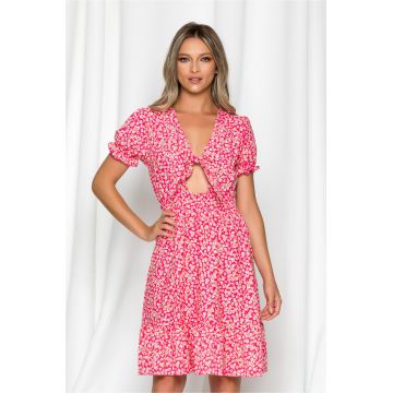 Rochie Melina fuchsia cu nod si decupaj in fata