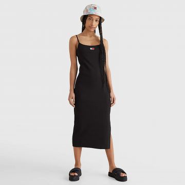 Tommy Jeans Strappy Badge Rib Midi Dress Black