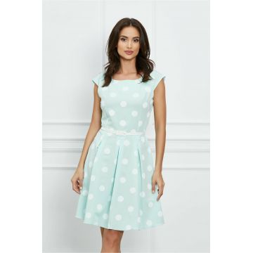 Rochie Ella verde mint cu buline albe si curea in talie