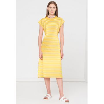 Rochie midi cu model in dungi si maneci scurte