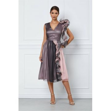 Rochie Ella Collection Asia roz si negru in degradee cu volane