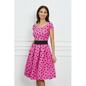 Rochie Luana fucsia cu buline negre