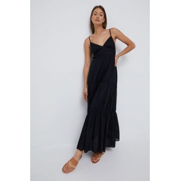 Sisley rochie din bumbac culoarea negru, maxi, evazati