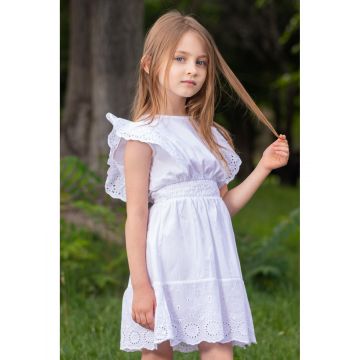 Rochie fetite alb cu model la baza rochiei