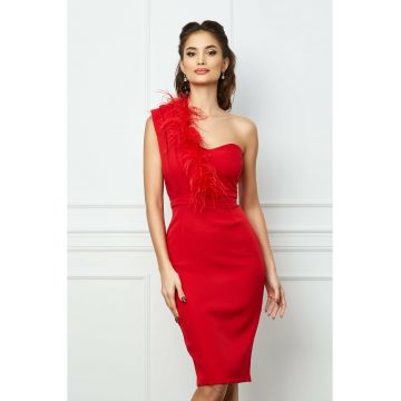 Rochie MBG rosie cu pene la bust