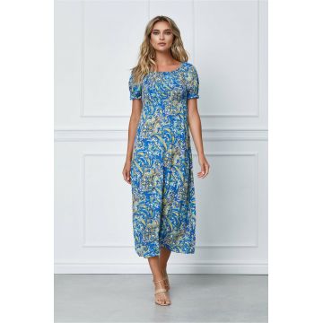 Rochie Mira albastra cu imprimeuri diverse Rochie Mira albastra cu imprimeuri diverse