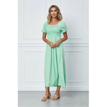 Rochie Mira verde crud cu floricele albe